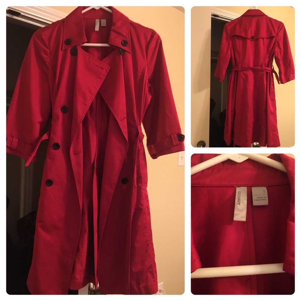 Red, small, Old Navy quarter length trench coat